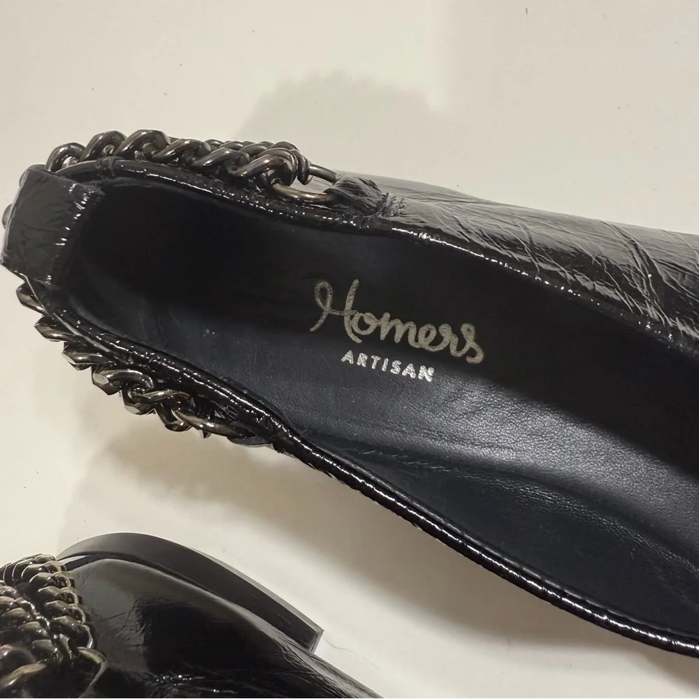Homers Baby Flat with Chain Superluxe Black Patent Leather Shoes Size 7